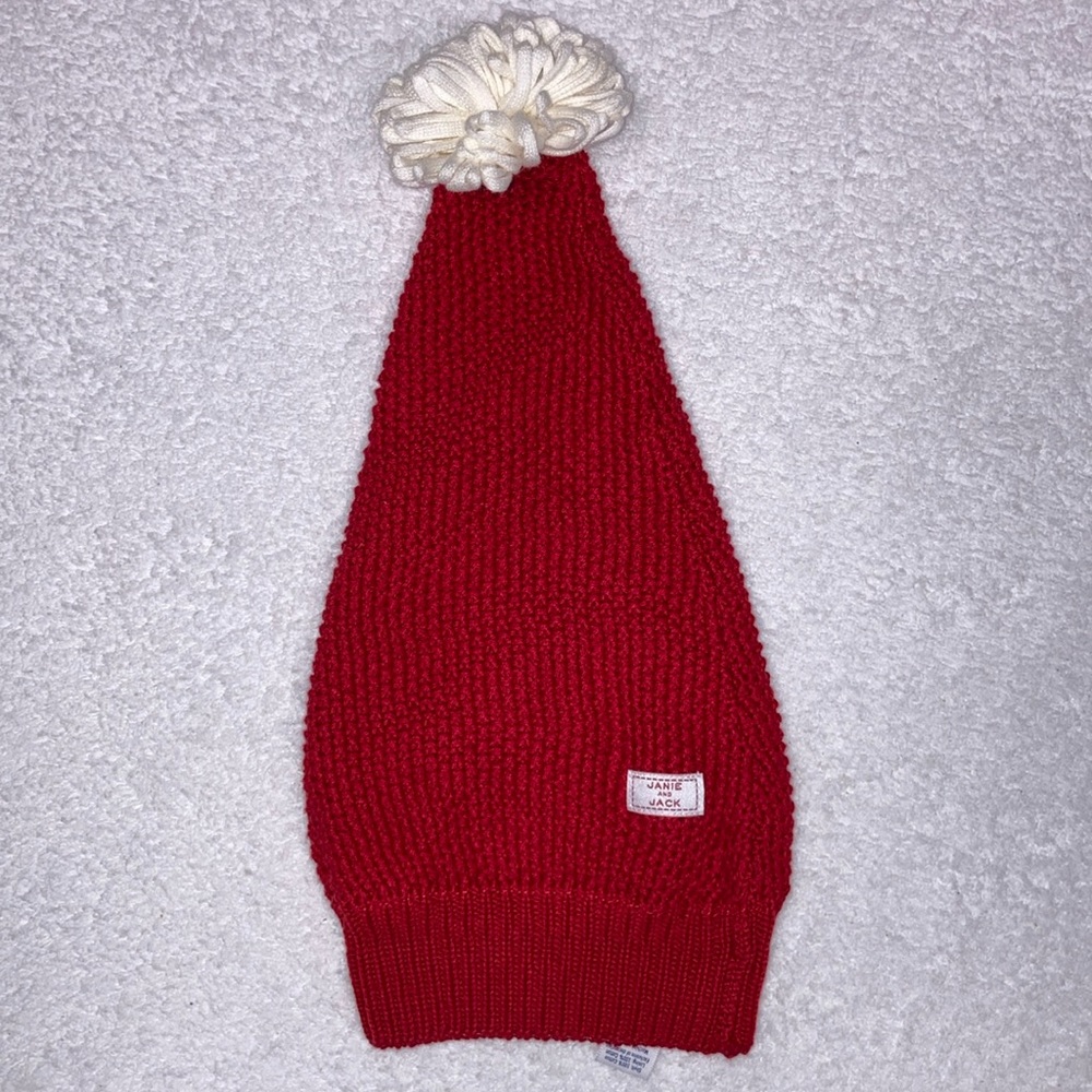Janie and jack red Christmas Santa pom pom knit hat 0/3m